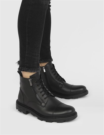Kerri Black Leather Men's Boot with Fur