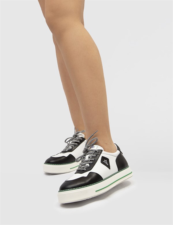 Kotka Hakiki Deri Kadın Siyah Beyaz Spor Ayakkabı