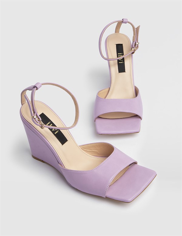 Lanta Lilac Leather Women's Heeled Sandal