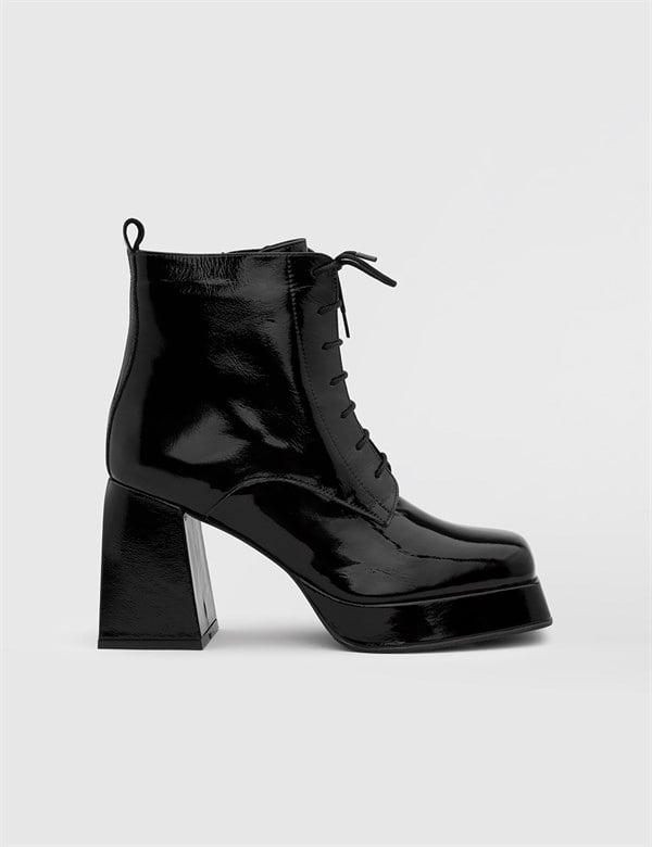 Lapulya Black Patent Leather Women's Heeled Boot