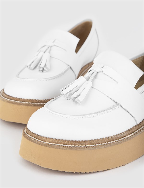 Lieksa Hakiki Deri Kadın Beyaz Loafer Ayakkabı