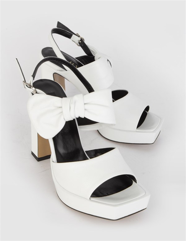 Luan White Leather Women's Heeled Sandal