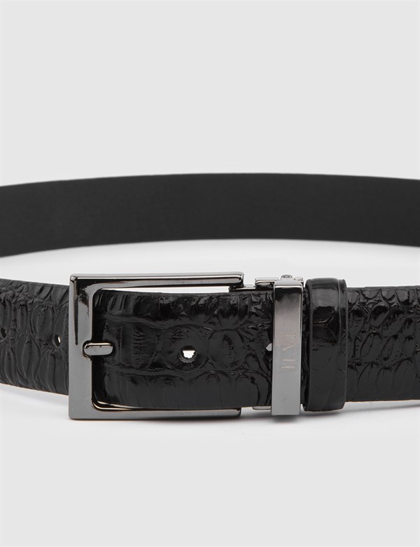 Lucknow Black Leather Crocodile Men's Belt