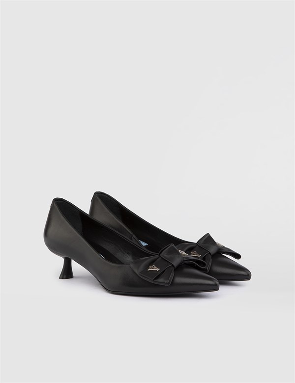 Mast Hakiki Deri Kadın Siyah Topuklu Ayakkabı