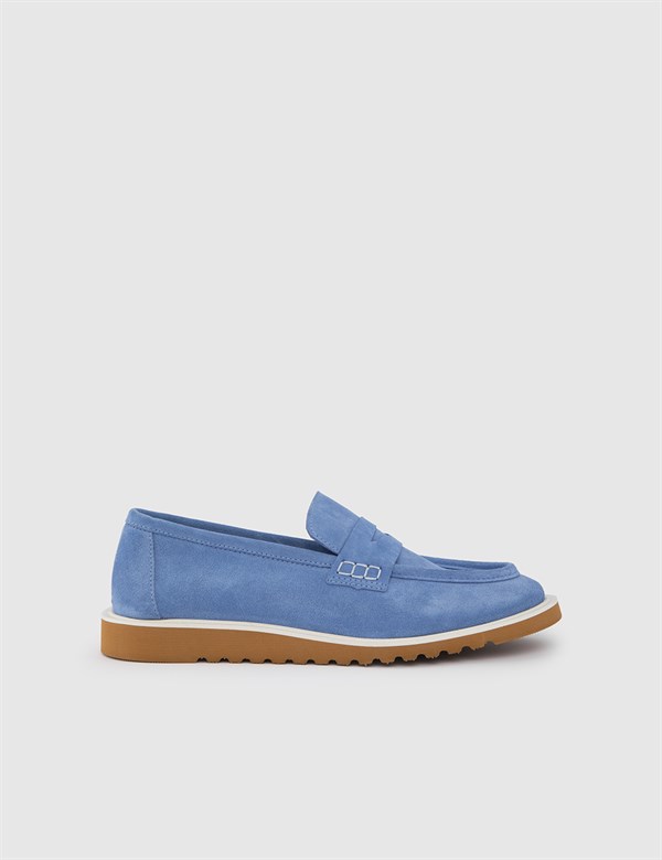 Miguel Blue Suede Leather Women's Moccasin