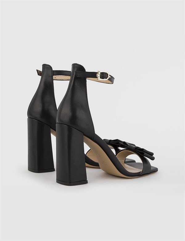 Miska Black Leather Women's Heeled Sandal