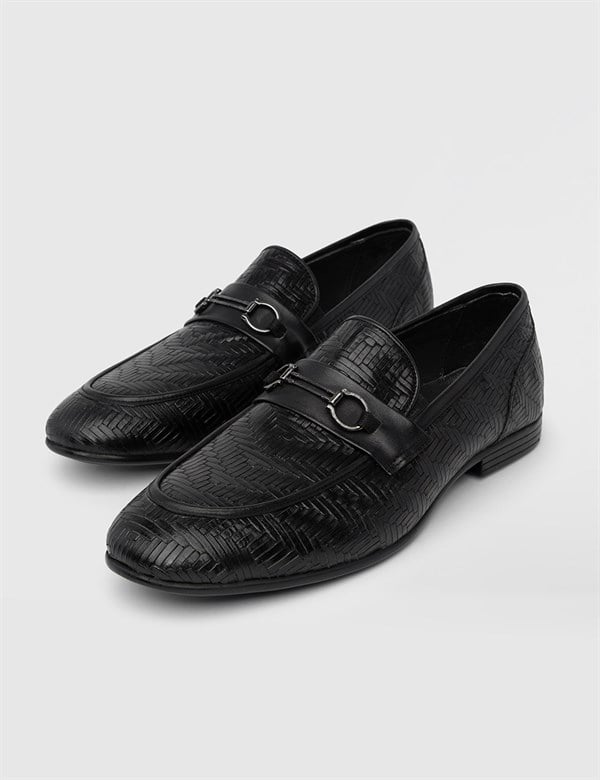 Nibe Black Printed Leather Men's Loafer