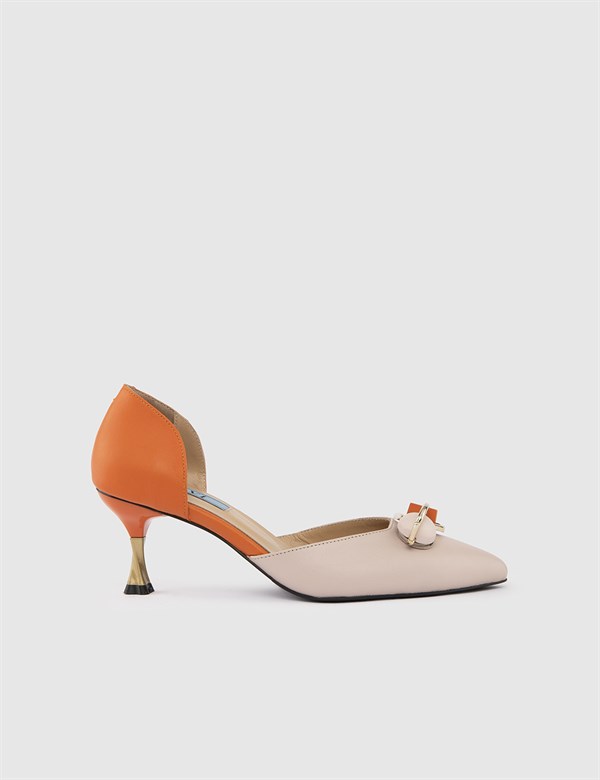 Nurdey Powder Pink-Orange Leather Women's Heeled Sandal