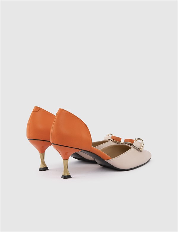 Nurdey Powder Pink-Orange Leather Women's Heeled Sandal