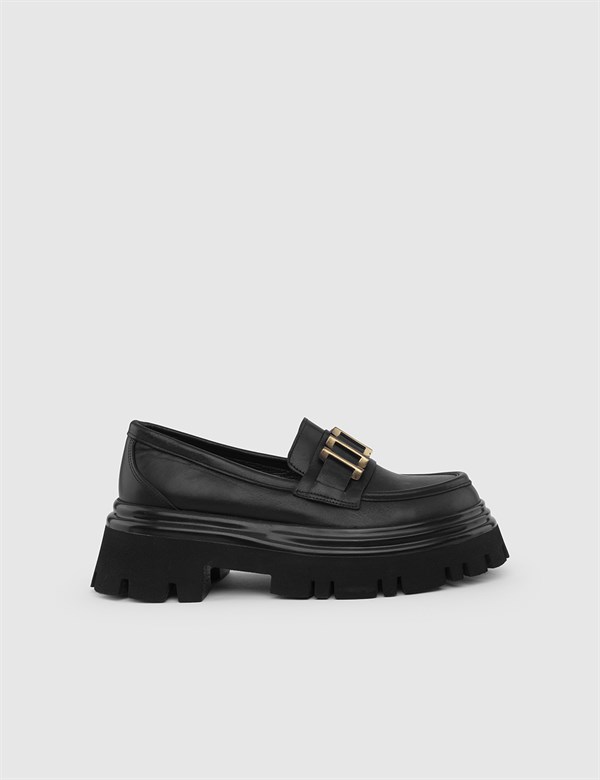 Onta Black Leather Women's Loafer