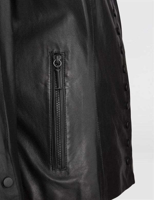 Ostein Black Leather Women's Bomber Jacket