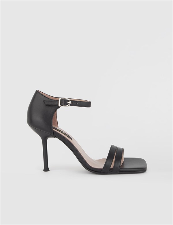 Petra Black Leather Women's Heeled Sandal