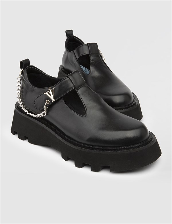 Prithu Black Leather Women's Loafer