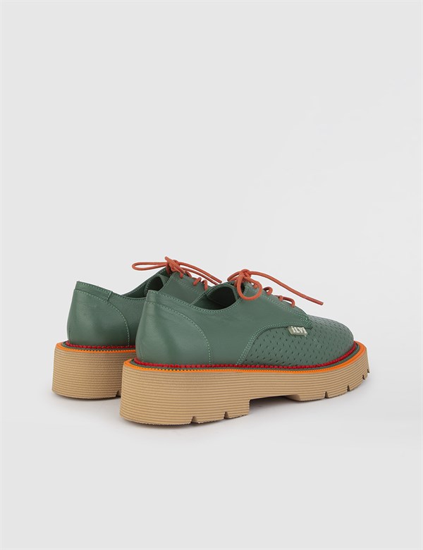Raimo Hakiki Deri Kadın Turuncu Yeşil Oxford Ayakkabı