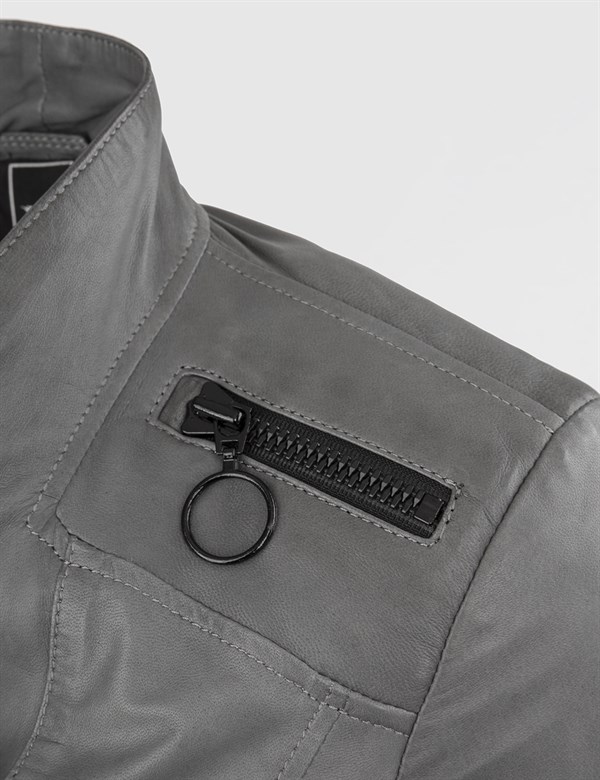 Reist Grey Leather Women's Bomber Jacket
