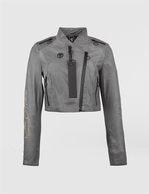 Reist Grey Leather Women's Bomber Jacket