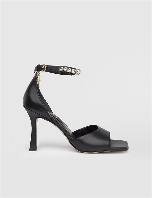 Rian Black Leather Women's Heeled Sandal