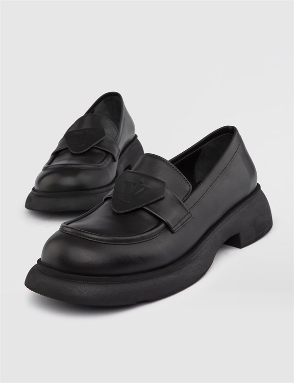 Rim Hakiki Deri Kadın Siyah Loafer Ayakkabı