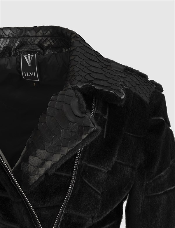 Segovia Black Snake-Beige Women's Leather Jacket