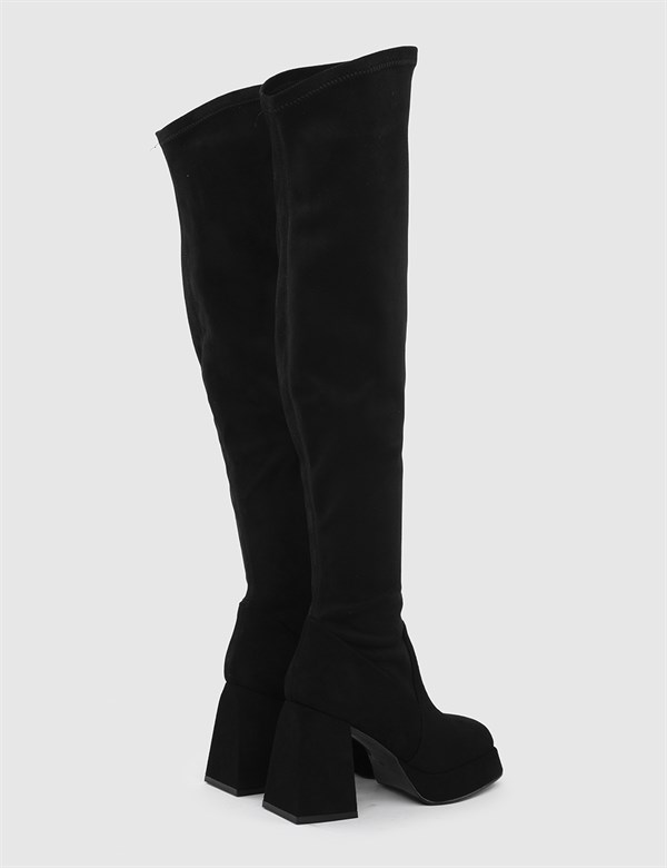 Senate Black Suede Leather Women's Stretch Heeled High Boot