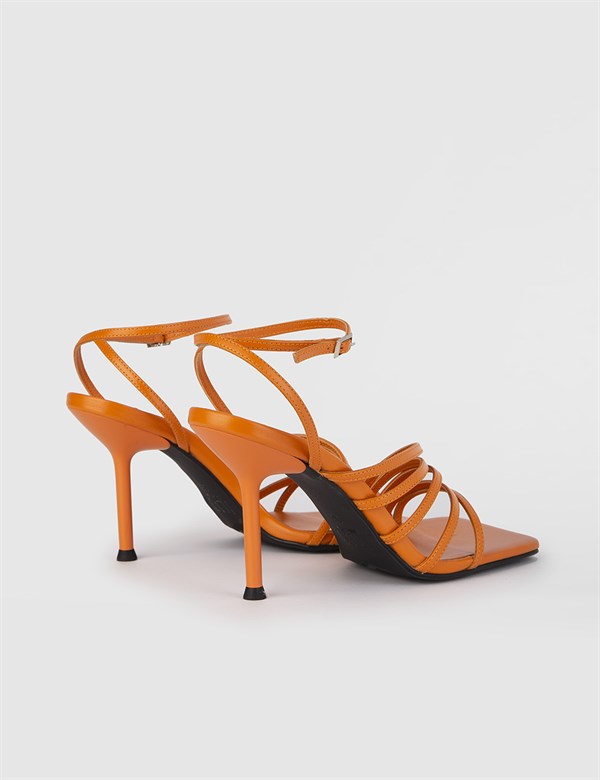 Sonja Orange Leather Women's Heeled Sandal