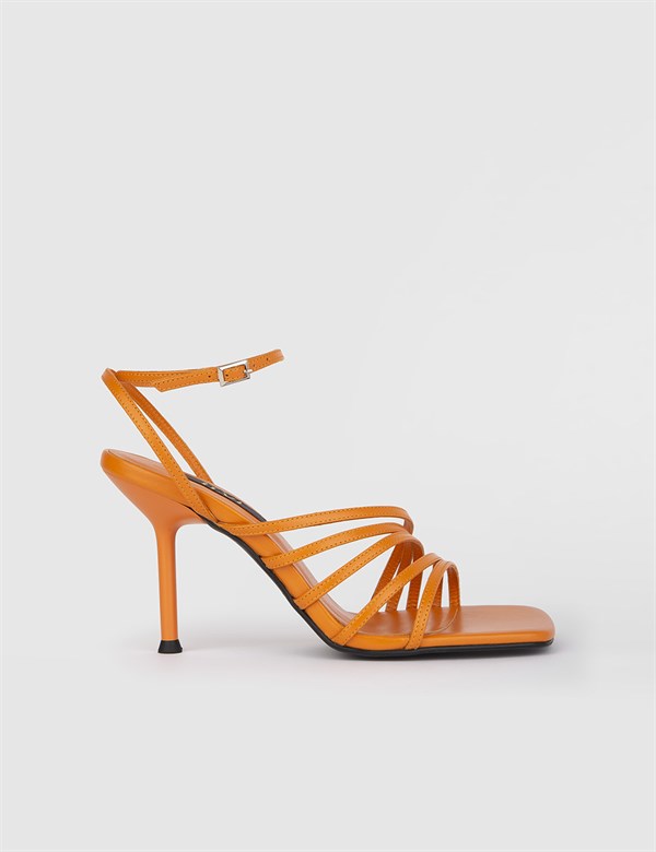 Sonja Orange Leather Women's Heeled Sandal