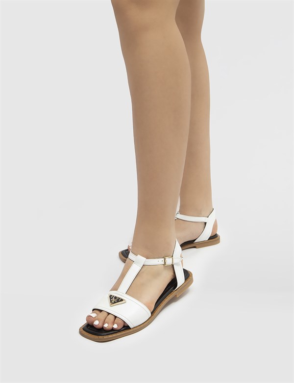 Srao White Leather Women's Sandal