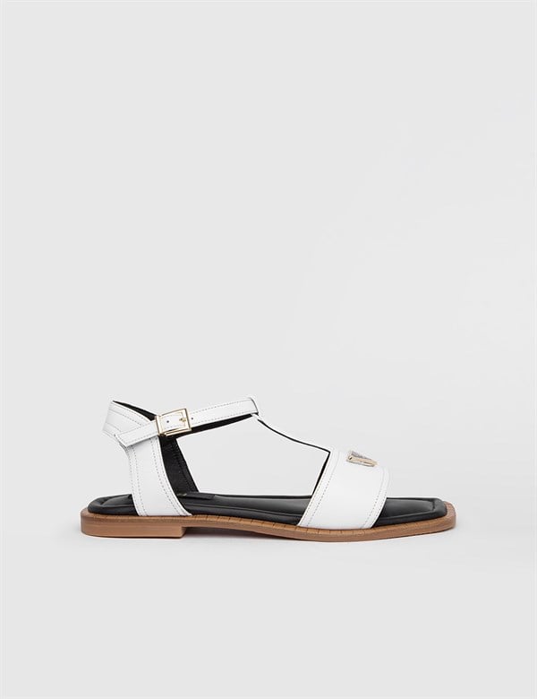 Srao White Leather Women's Sandal