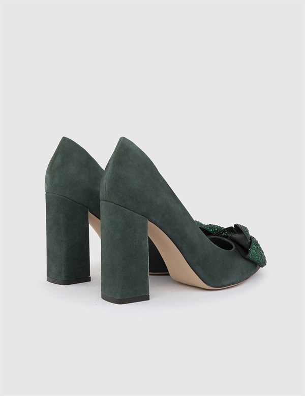Tanta Hakiki Süet Deri Kadın Yeşil Topuklu Ayakkabı