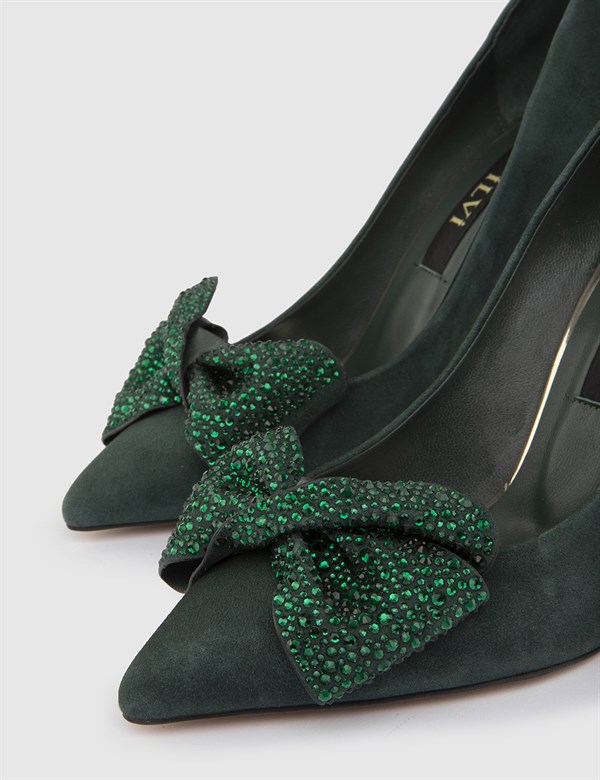 Tanta Hakiki Süet Deri Kadın Yeşil Topuklu Ayakkabı