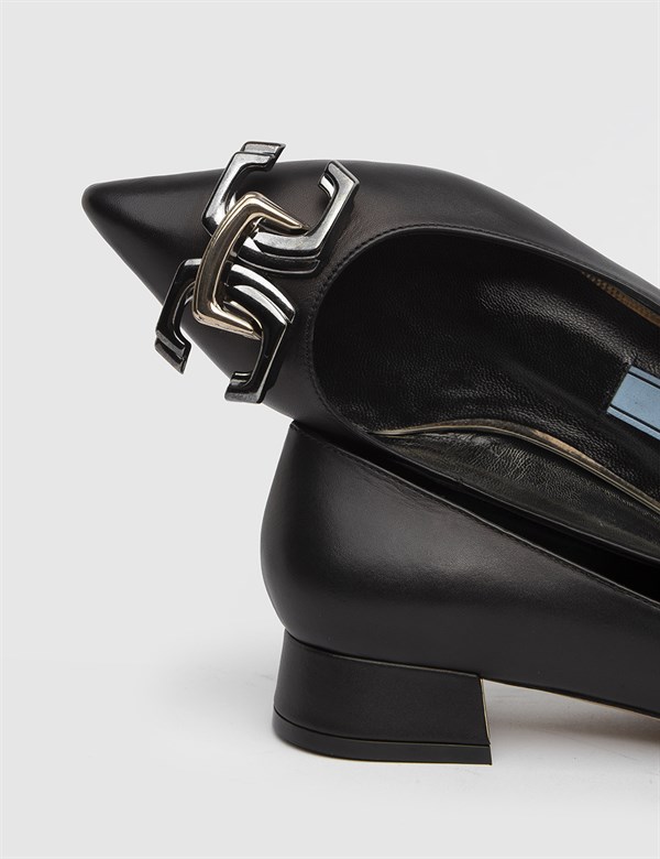 Tereza Hakiki Deri Kadın Siyah Topuklu Ayakkabı