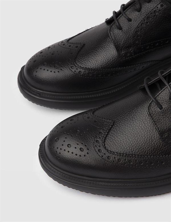 Tienen Hakiki Antik Deri Erkek Siyah Günlük Ayakkabı-MİRAY