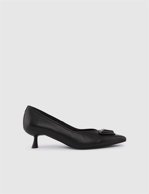Tzvi Hakiki Deri Kadın Siyah Topuklu Ayakkabı