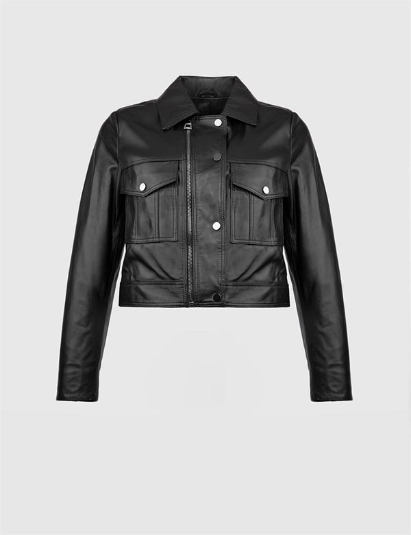 Unnur Black Leather Women's Jacket