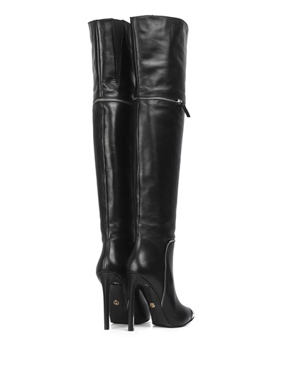 Venera Women's High Boot Black Leather - İLVİ