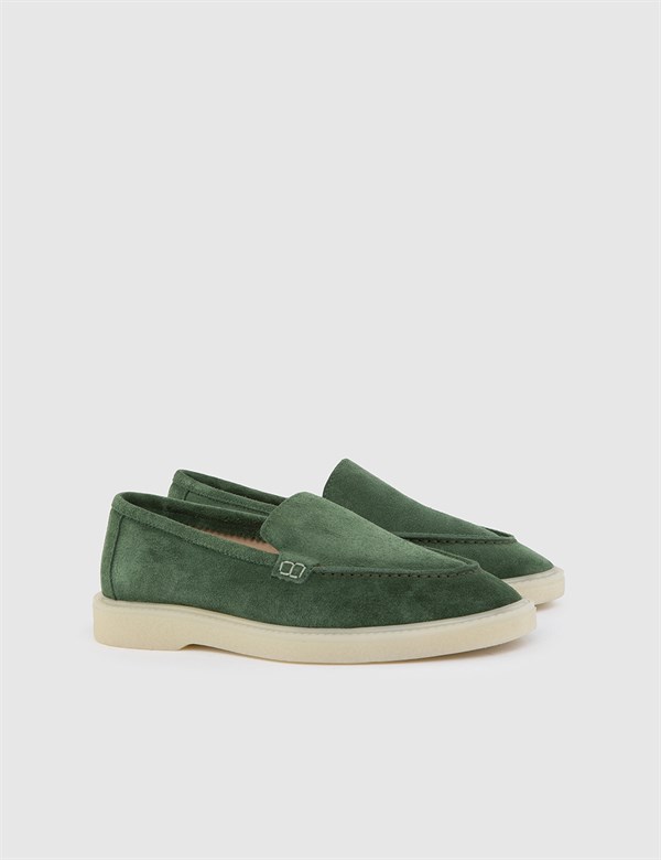 Wang Khaki Suede Leather Women's Loafer