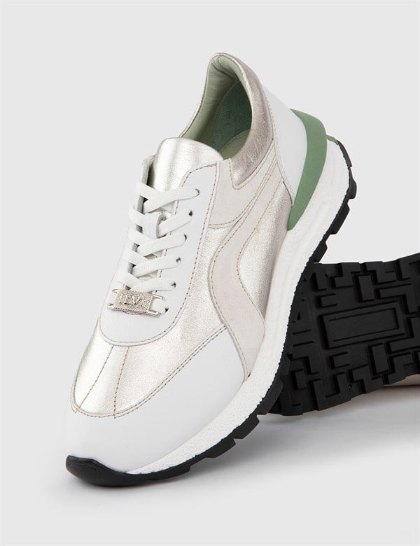 Westlend White Floater Leather-Silver Women's Sneaker