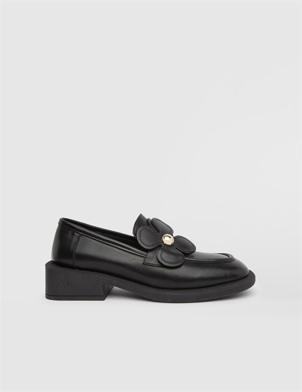 Zotra Black Leather Women's Loafer