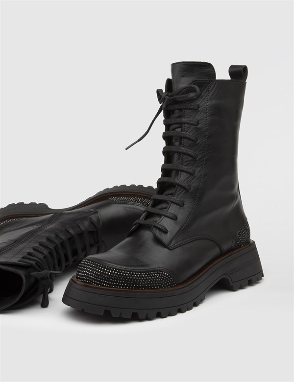 Zeva Black Leather Women's Boot